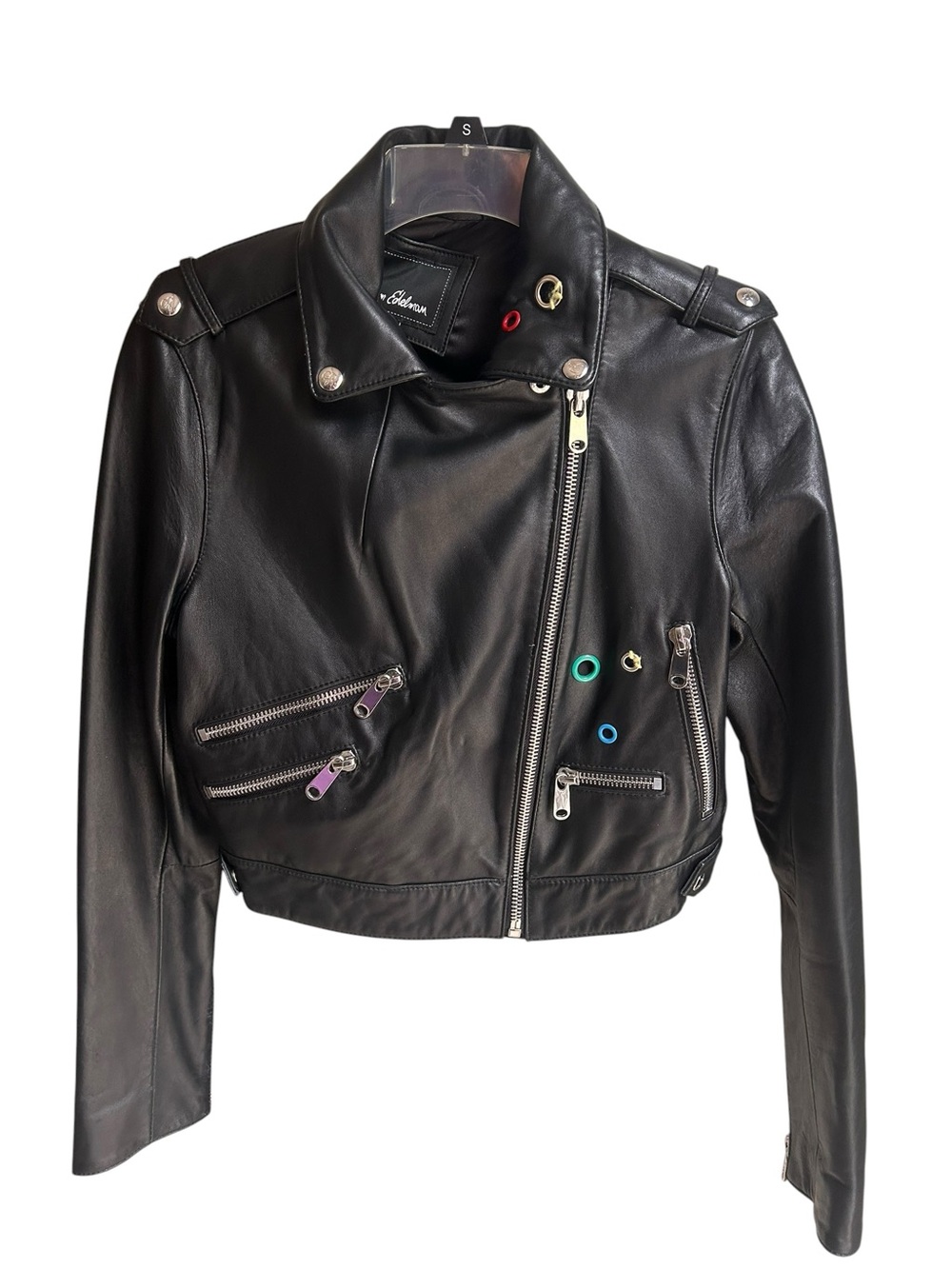 Sam Edelman colorful grommet leather moto jacket Size Small